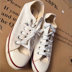 Converse White Canvas Baby Shoes with Red and Blue Accents